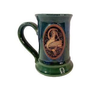 Mermaid Pottery Mug Green And Blue With Moon And Sun Vintage David Pluth 5.5"